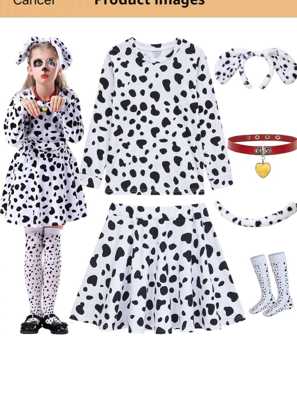 Kids Black & White Dalmatian Print Skirt Set